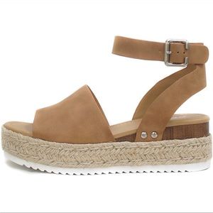 Open Toe Buckle Ankle Strap Espadrilles Flatform Wedge Casual Sandal